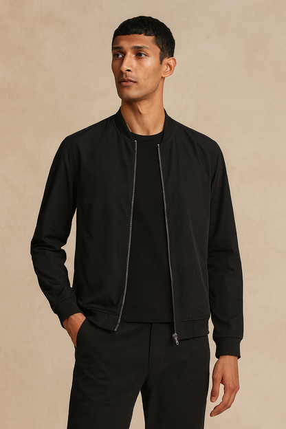 SUMWON Slim Fit Lightweight Bomber Jacket – Black