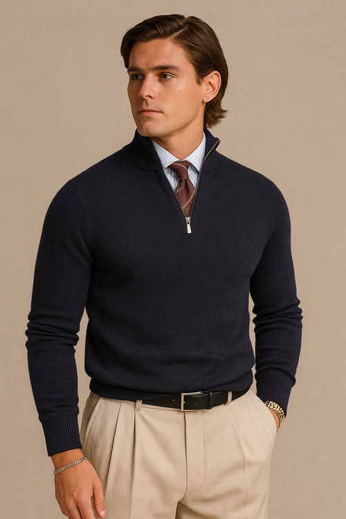 Men’s Old Money Style Quarter-Zip Sweater