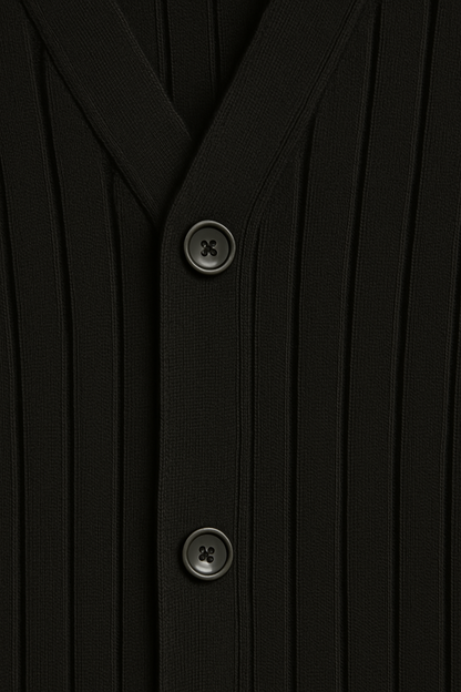 Manfinity Homme Men’s Ribbed Button-Up Cardigan – Black