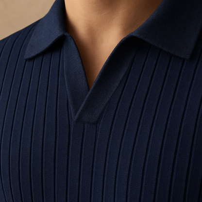 Men’s Ribbed Knit Polo Shirt – Navy Blue