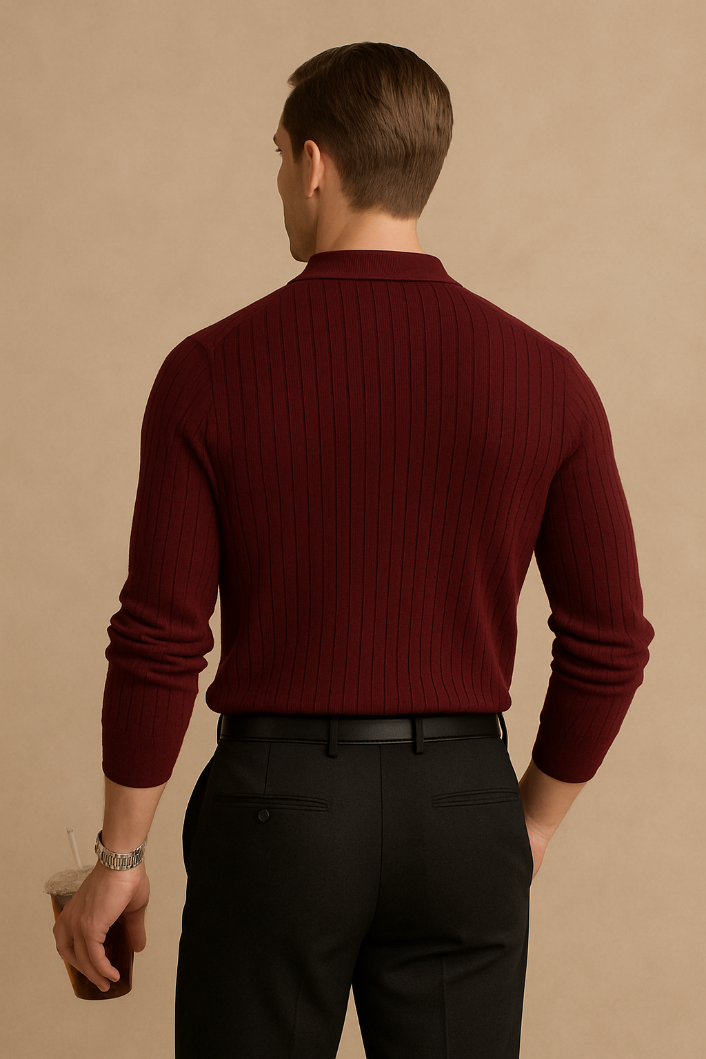 Classic Ribbed Knit Polo Sweater