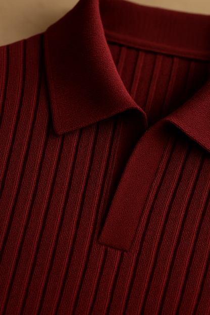 Classic Ribbed Knit Polo Sweater