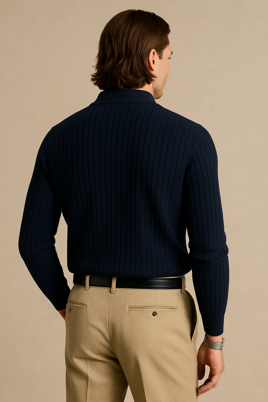 Classic Ribbed Knit Polo Sweater