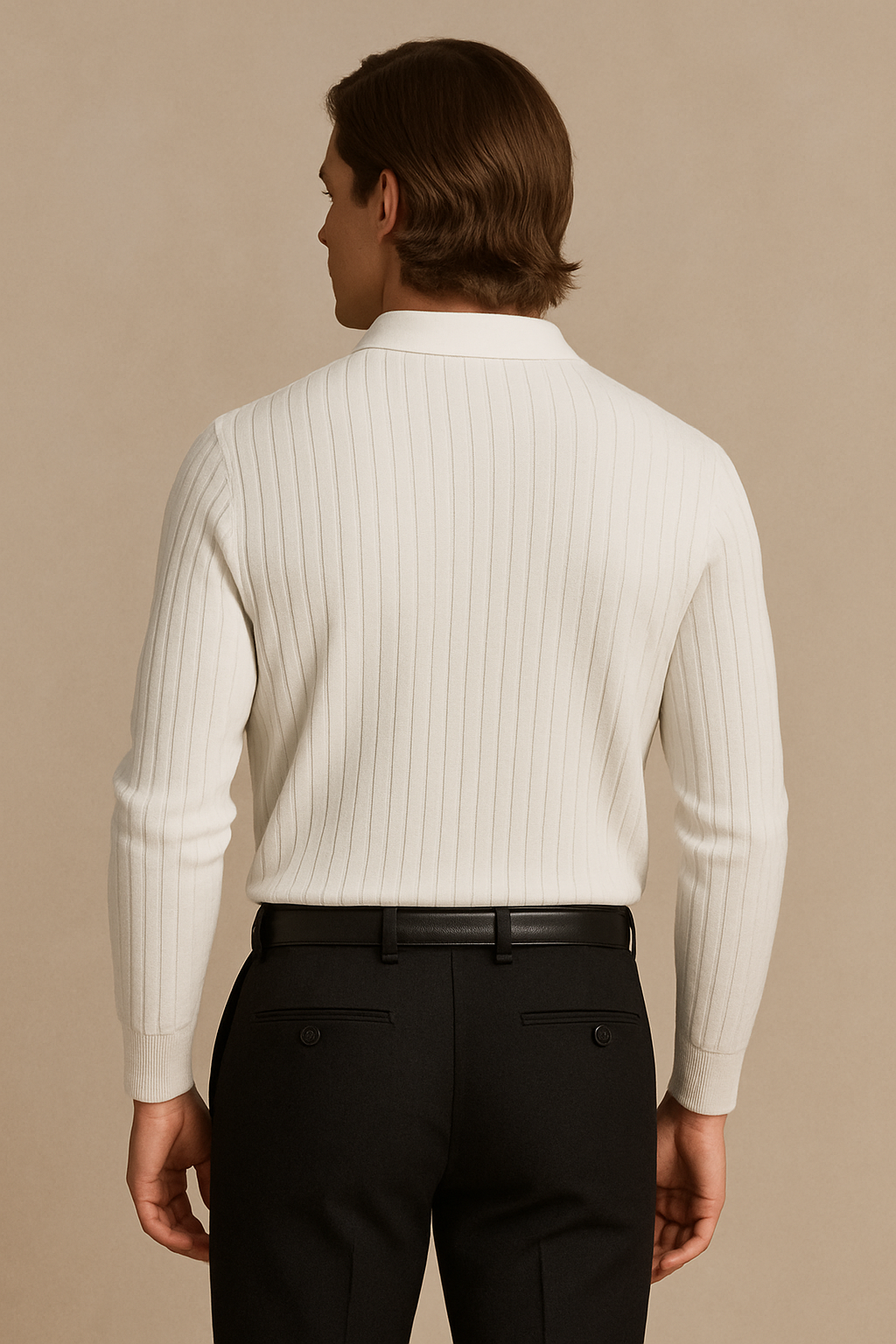 Classic Ribbed Knit Polo Sweater