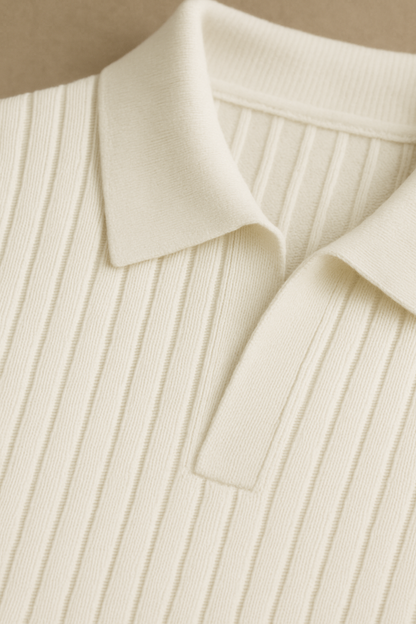 Classic Ribbed Knit Polo Sweater